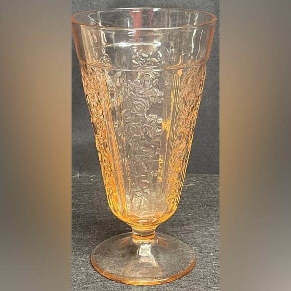Vintage Sharon Cabbage Rose Pink Ice Tea Depression Glass 6 3/4" 15 Oz Tumbler - Picture 3 of 3